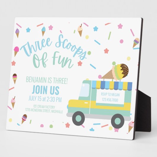 Eiscreme 3RD Dritter Geburtstag Geschwistertriplet Fotoplatte (Seite)