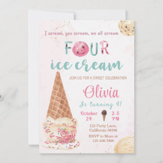 Eiscreme 4. Geburtstag Einladung Icecream Einladun