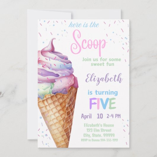 Eiscreme 5. Geburtstagsparty Einladung (Vorderseite)