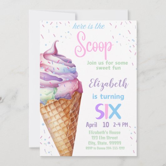 Eiscreme 6. Geburtstagsparty Einladung (Vorderseite)