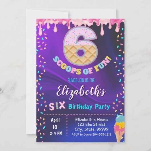 Eiscreme 6. Geburtstagsparty Einladung (Vorderseite)