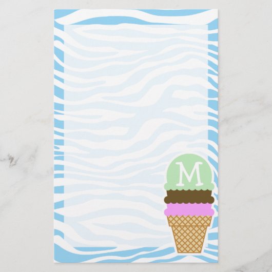 Eiscreme Baby Blue Zebra Animal Print Briefpapier (Vorderseite)