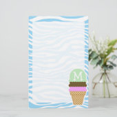Eiscreme Baby Blue Zebra Animal Print Briefpapier (Stehend Vorderseite)