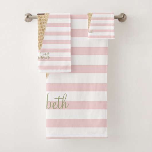 Eiscreme Baby Elephant Pink Stripes Badhandtuch Set (Insitu)