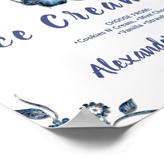 Eiscreme-Bar Hochzeitblauer Schild (Ecke)