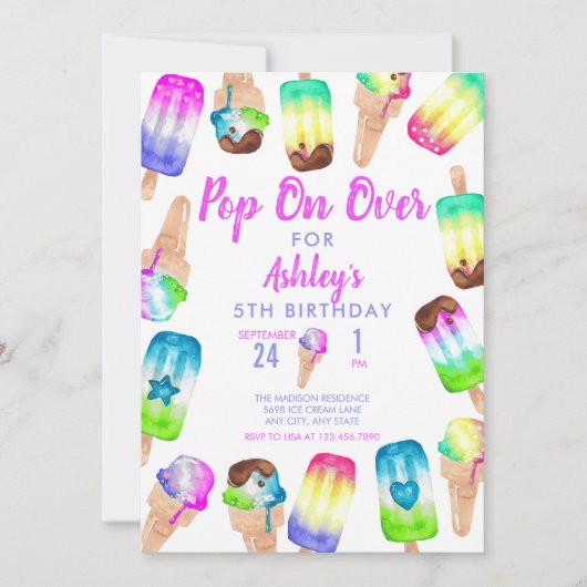 Eiscreme | Bevölkerung | Farbiger Geburtstag Einladung (Vorderseite)