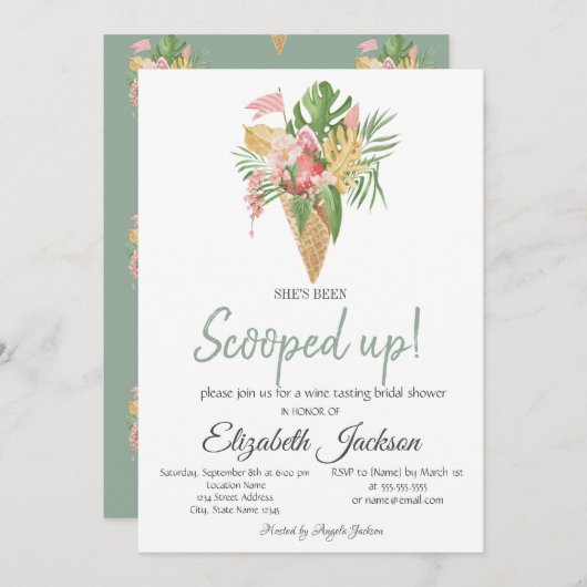 Eiscreme-Blätter Erdbeeren Brautparty Einladung (Vorne/Hinten)