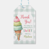 Eiscreme Blaues Schleifen Gingham Geburtstagsfeier Geschenkanhänger (Vorderseite)