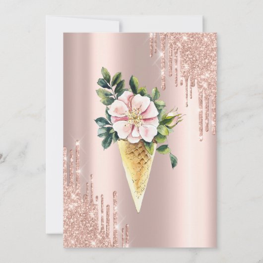 Eiscreme Blume Rose Gold Süßigkeiten Kinderdusche Einladung (Rückseite)
