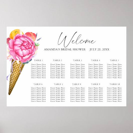 Eiscreme-Blumen-Hochzeit-Sitzplan Poster (Vorne)