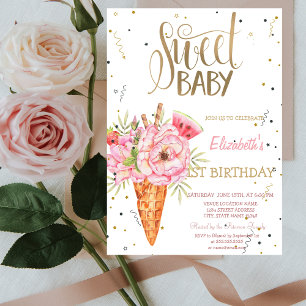 Eiscreme Blumen Obst Geburtstag Einladung