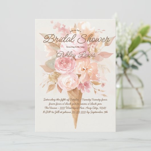 Eiscreme-Blumeneinladung, Aquarellfarben-Blume Einladung (Stehend Vorderseite)