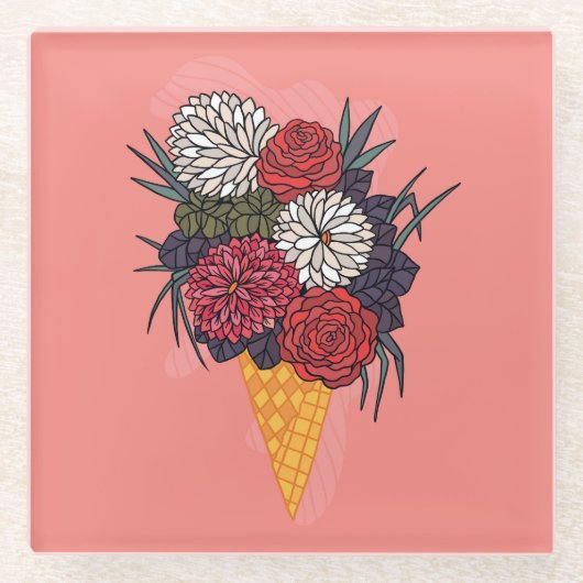 Eiscreme Bouquet: Vintage Blüte. Glasuntersetzer (Vorderseite)
