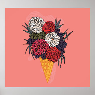 Eiscreme Bouquet: Vintage Blüte. Poster