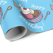 Eiscreme Bowl Blue Birthday Wrapping Paper Geschenkpapier (Rolleneckpunkt)