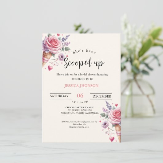 Eiscreme-Brautparty, das ihr aufgefangen wurde Einladung (Stehend Vorderseite)