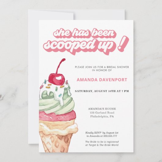 Eiscreme-Brautparty Einladung (Vorderseite)