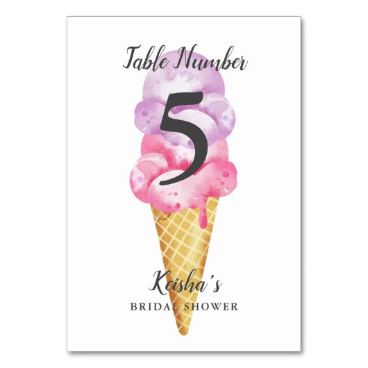 Eiscreme-Brautparty Tischnummer (Vorderseite)