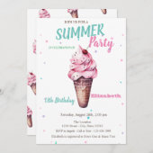 Eiscreme Cherry Sommer Geburtstag Einladung (Vorne/Hinten)