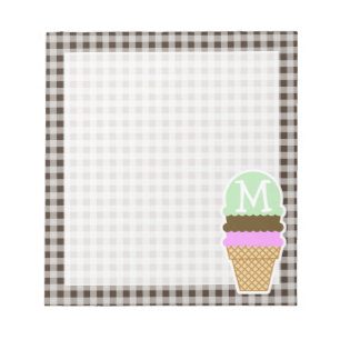 Eiscreme Cone Bistre Brown Gingham Notizblock
