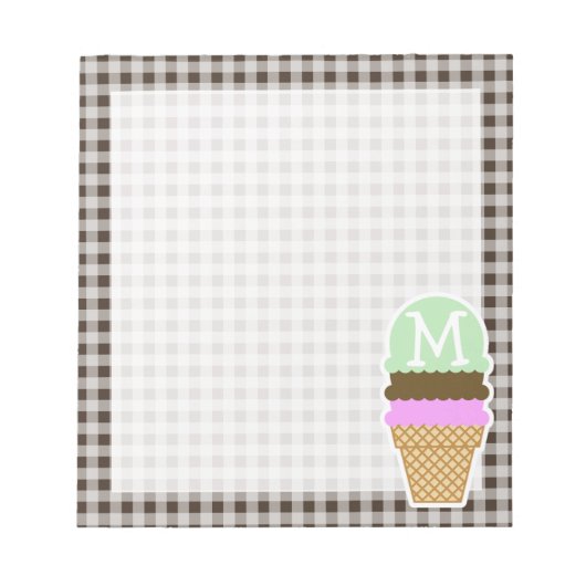 Eiscreme Cone Bistre Brown Gingham Notizblock (Vorderseite)