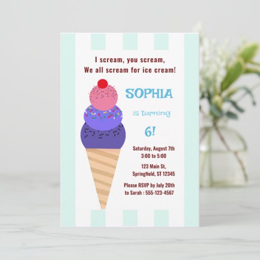 Eiscreme Cone Geburtstag Einladung (Stehend Vorderseite)