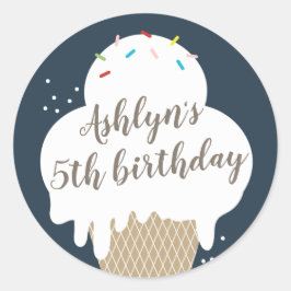Eiscreme Cone Navy Blue Kindergeburtstag Gastgesch Runder Aufkleber