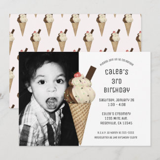 Eiscreme Cone Party Custom Birthday Foto Einladung