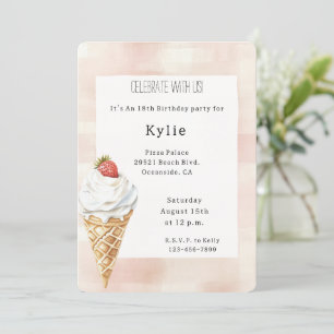 Eiscreme Cone Strawberry Geburtstag Einladung