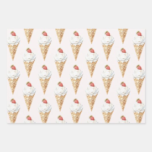 Eiscreme Cone Strawberry Geburtstag Geschenkpapier Set (Vorderseite 3)