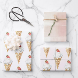 Eiscreme Cone Strawberry Geburtstag Geschenkpapier Set