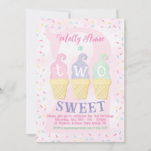 Eiscreme Cones Sprinkles Pastellfarben Rosa 2. Geb Einladung