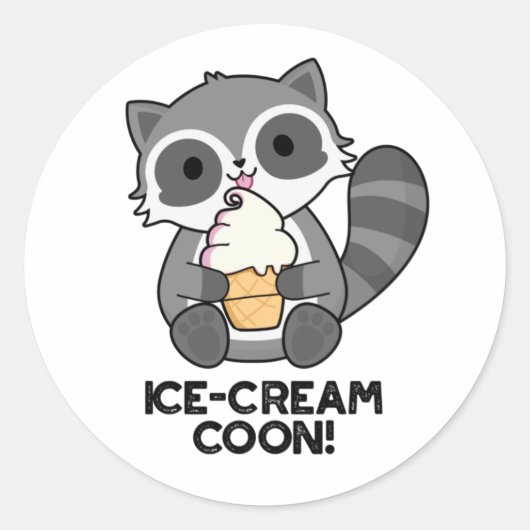 Eiscreme Coon Funny Animal Racoon Pub Runder Aufkleber (Vorderseite)