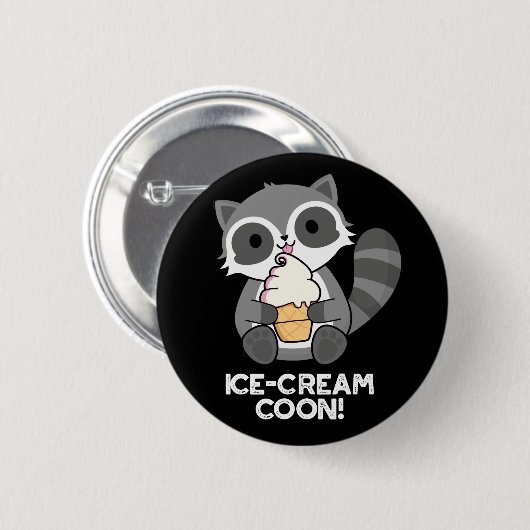 Eiscreme Coon Funny Animal Racoon Pun Dark BG Button (Vorne & Hinten)