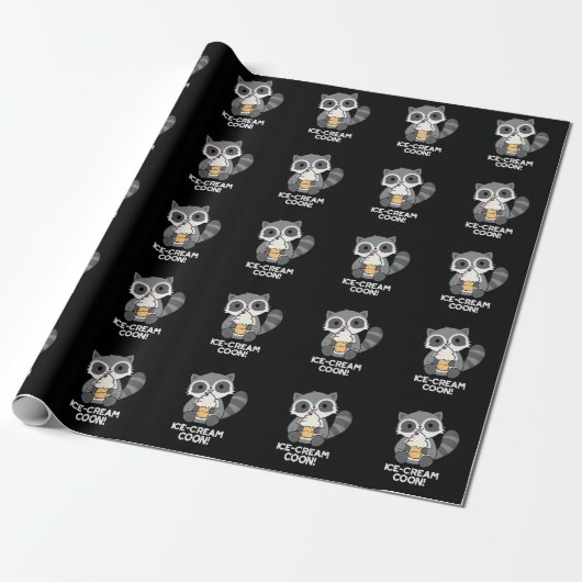 Eiscreme Coon Funny Animal Racoon Pun Dark BG Geschenkpapier (Ungerollt)