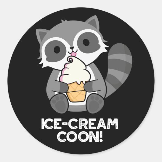 Eiscreme Coon Funny Animal Racoon Pun Dark BG Runder Aufkleber (Vorderseite)