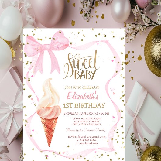 Eiscreme Diamonds Rosa Bauch gestreift Geburtstag Einladung