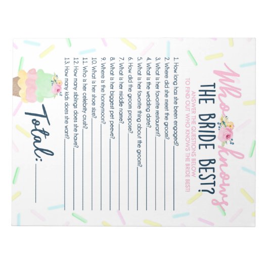 Eiscreme, die das Bride Best Game Pack kennt Notizblock (Vorderseite)