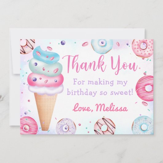 Eiscreme Donut Geburtstag Danke Karte (Vorderseite)