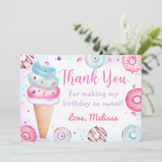 Eiscreme Donut Geburtstag Danke Karte (Stehend Vorderseite)