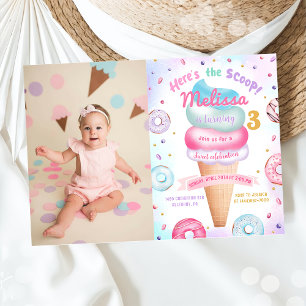 Eiscreme Donut Hier ist das Scoop Birthday Foto Einladung