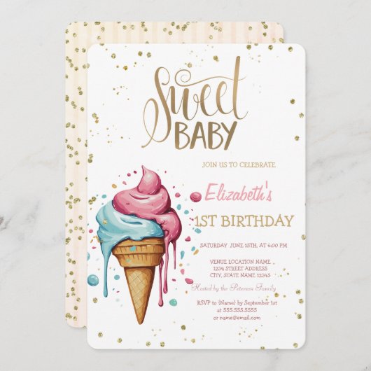 Eiscreme Driving Diamonds Stripe Birthday Einladung (Vorne/Hinten)