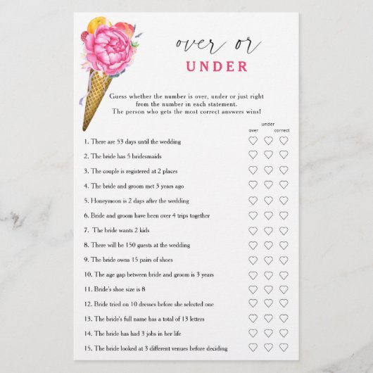 Eiscreme - Ein- oder Unter-Brautparty-Spiel (Vorderseite)