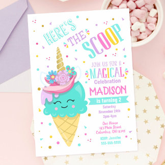 Eiscreme Einicorn Geburtstag Einladung Magisch