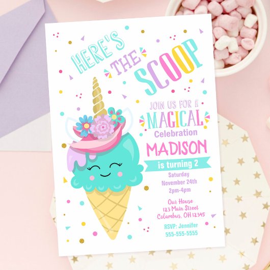 Eiscreme Einicorn Geburtstag Einladung Magisch