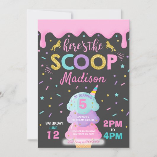 Eiscreme Einladung Einhorn Eiscreme Party (Vorderseite)