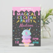 Eiscreme Einladung Einhorn Eiscreme Party (Stehend Vorderseite)