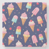 Eiscreme, Eis am Stiel und Kirschen Muster Steinuntersetzer (Vorderseite)
