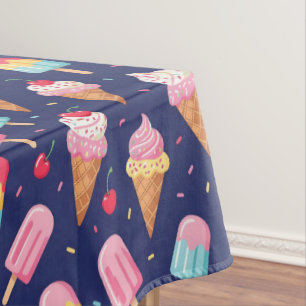 Eiscreme, Eis am Stiel und Kirschen Muster Tischdecke