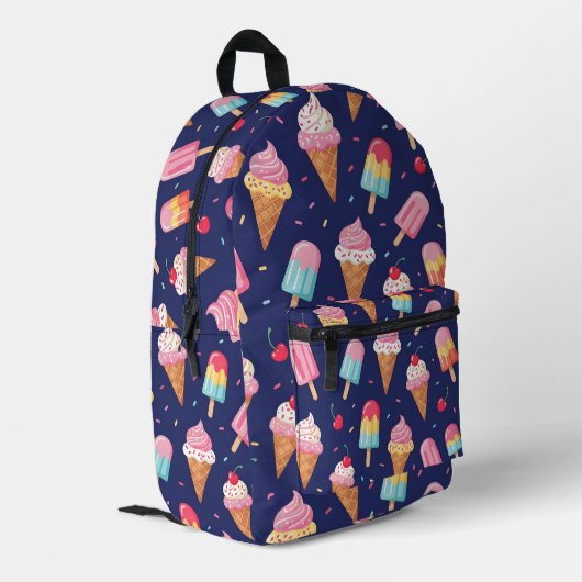 Eiscreme-, Eis- und Kirschenmuster Bedruckter Rucksack (Rückseitige Ecke links)